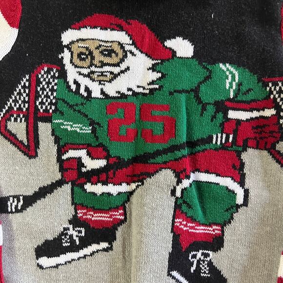 Vintage Kids Ugly Christmas Sweater Santa Hockey Knit Red Green - Picture 5 of 5